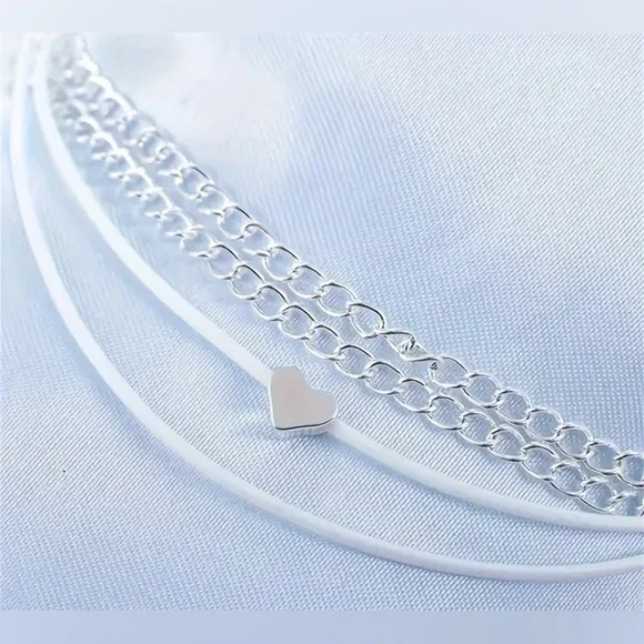 Layered Wrap Around Heart Anklet Silver Tone White NEW - Picture 6 of 8